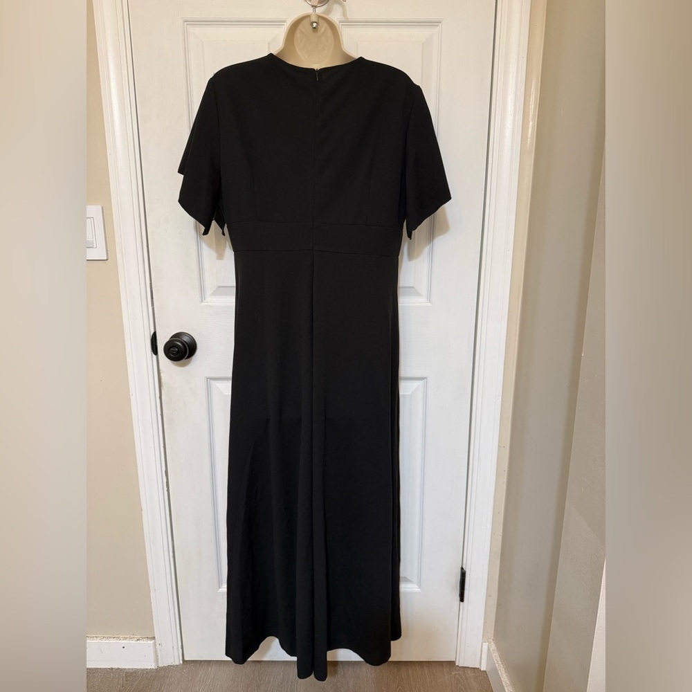 NWT Cooan Black V-Neck Ruffle Midi Dress Evening Cocktail L - Picture 4 of 6